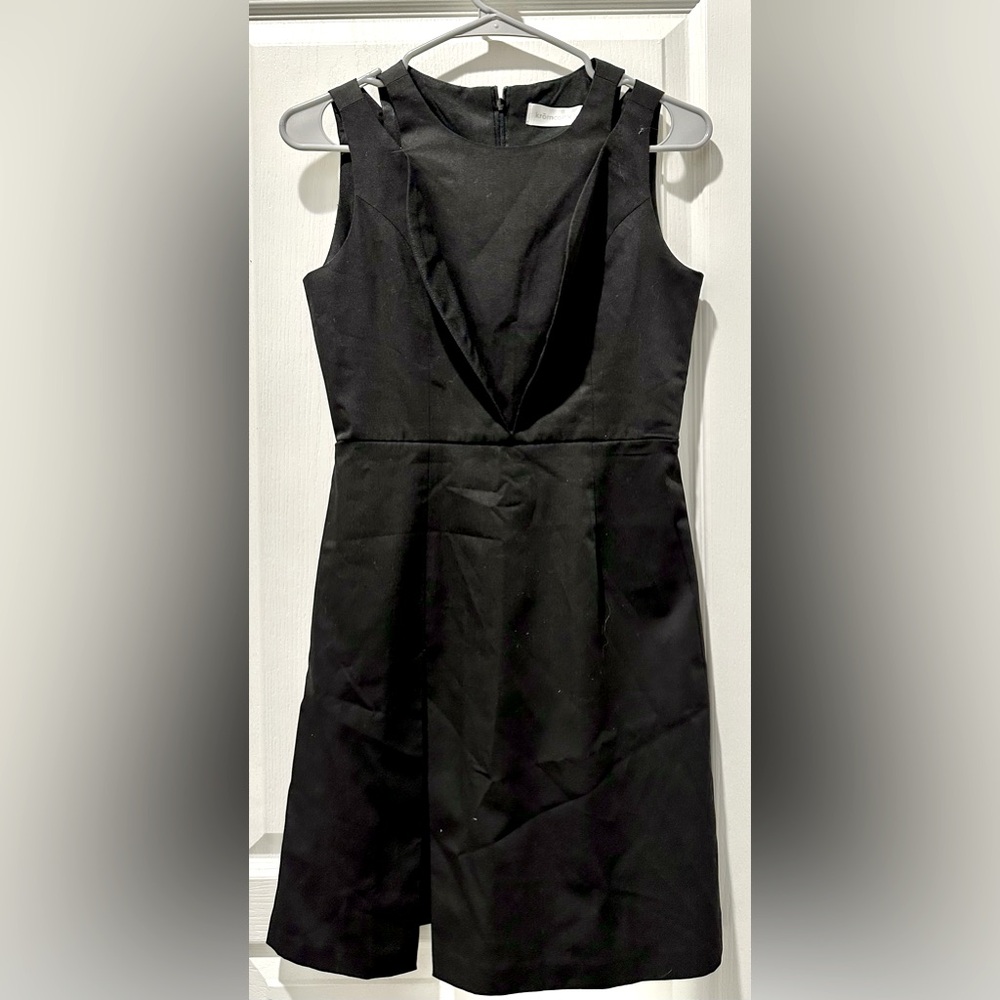 Thom Krōm Collective Black Mini Sheath Dress Shawl Lapel Shoulder Cutouts ZB5